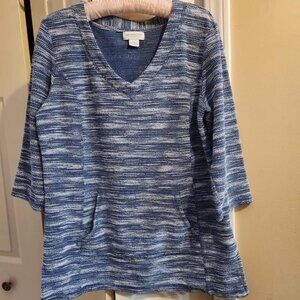 [L] Liz Claiborne sweater, sz Large navy & white knit POCKETS 3/4 sleeves
